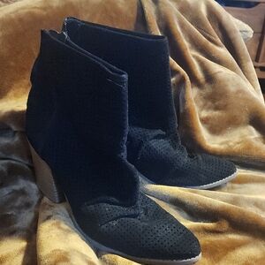 Kaari Blue Black Perforated Suede Ankle Booties